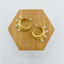 Load image into Gallery viewer, Pearl and Pave Triple Hoop Earrings
