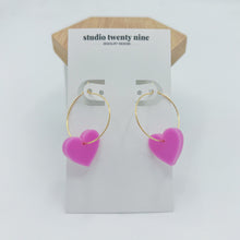 Load image into Gallery viewer, Red or Pink Heart Charm Hoop Earrings
