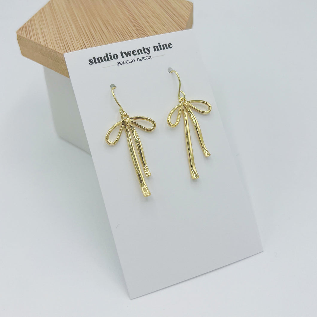 Gold Bow Dangle Earrings