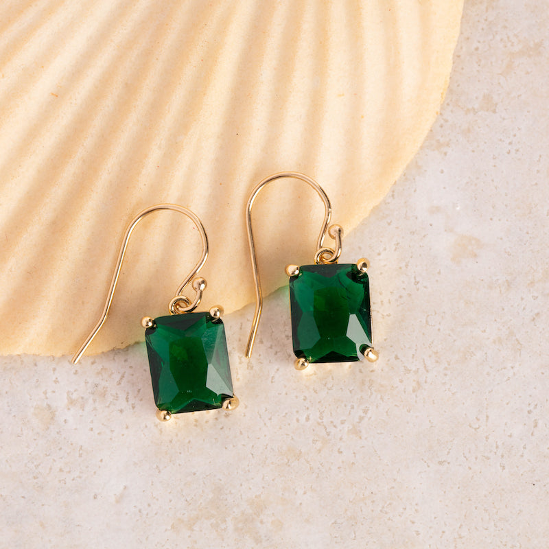 Emerald Rectangle Dangle Earrings