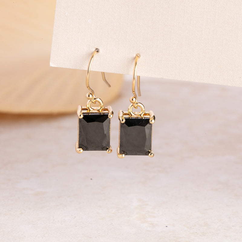 Black Gemstone Rectangle Earrings