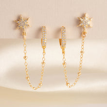 Load image into Gallery viewer, Pave Hoop and Star Chain Earring Set
