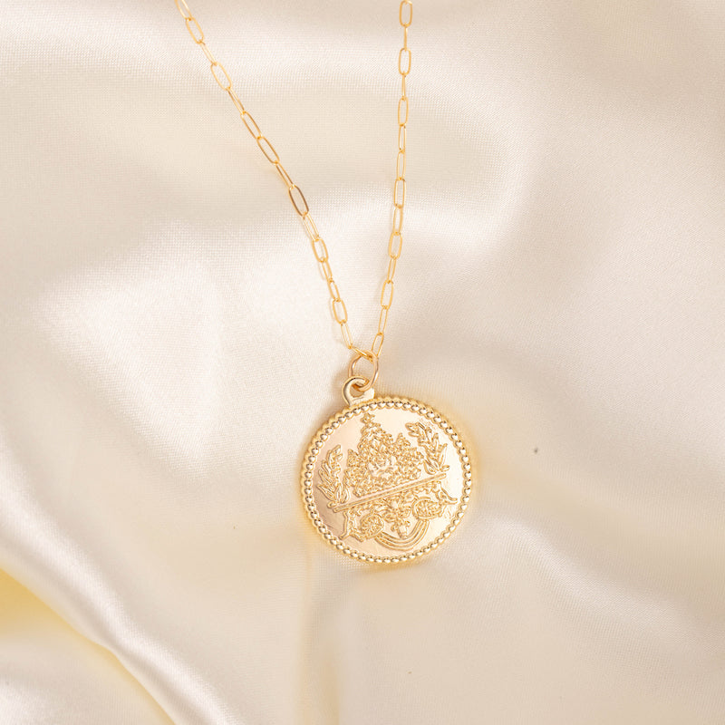 Gold Coin Necklace - Floral