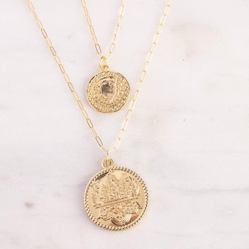 Double Coin Layer Necklace Set