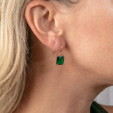 Load image into Gallery viewer, Emerald Rectangle Dangle Earrings
