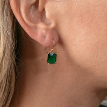 Load image into Gallery viewer, Emerald Rectangle Dangle Earrings
