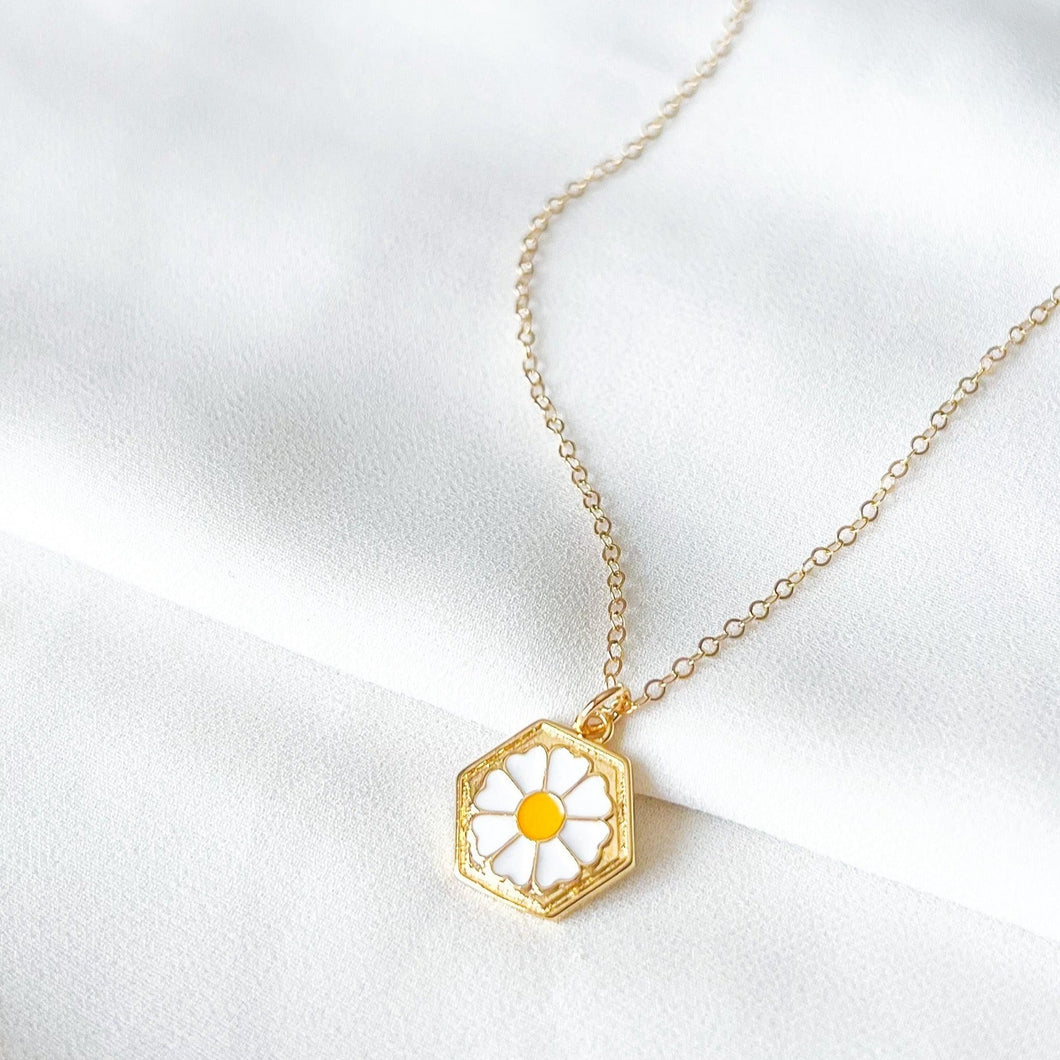 Daisy Hexagon Gold Filled Necklace