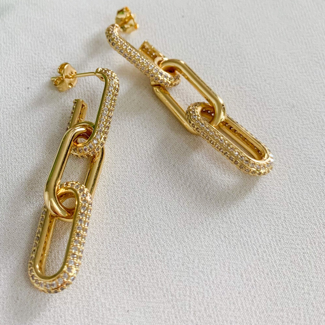 Gold Filled CZ Chain Link Earrings