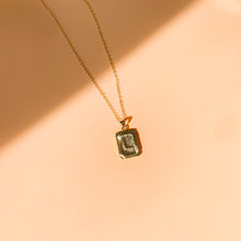 Load image into Gallery viewer, Unapologetically You - 14k gold filled rectangle initial necklace. Tag pendant with uppercase letter on cable chain. High quality, tarnish resistant.
