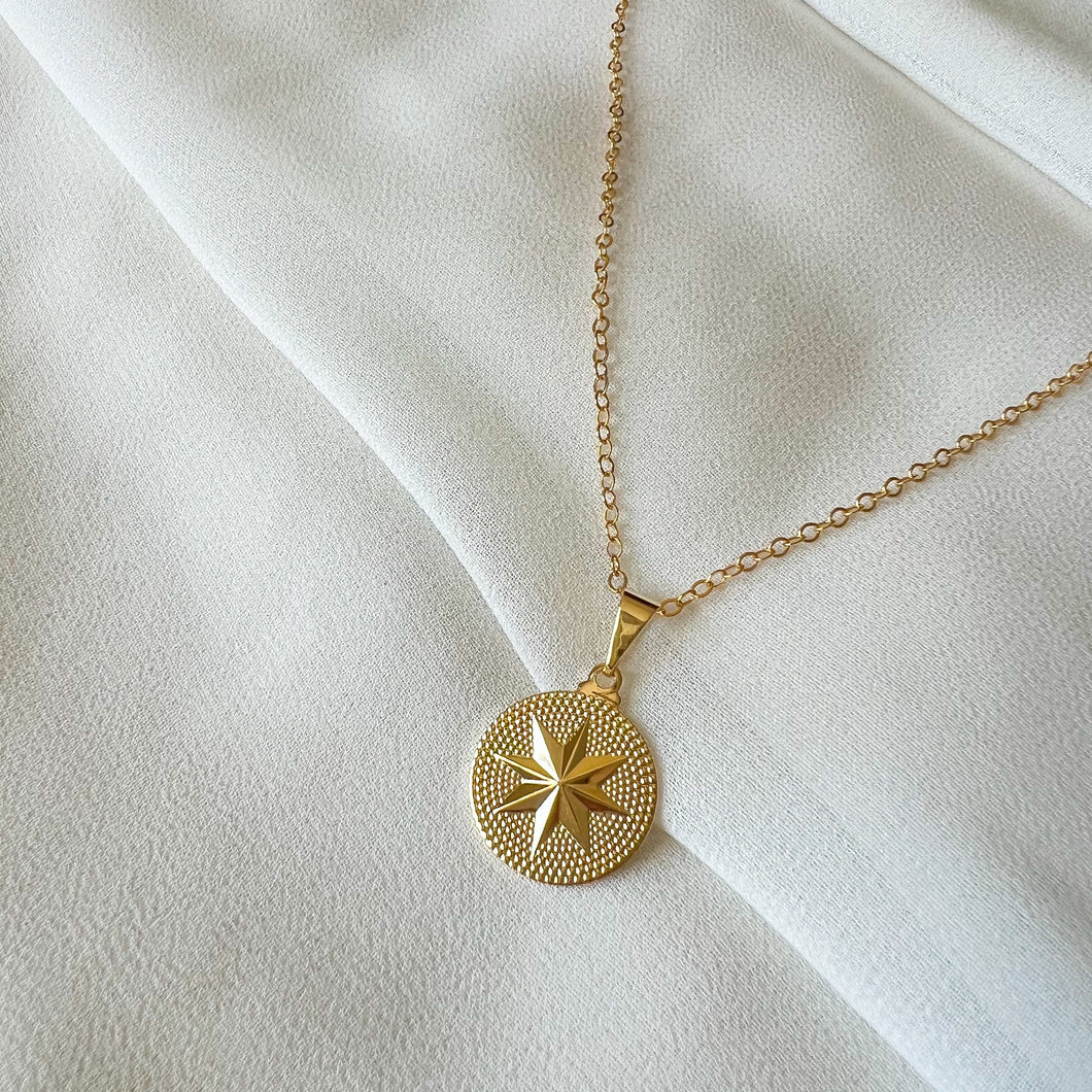 The Seeker - Textured Coin Compass Necklace
