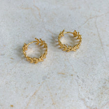 Load image into Gallery viewer, Gold Filled Dainty Leaf Huggie Earrings

