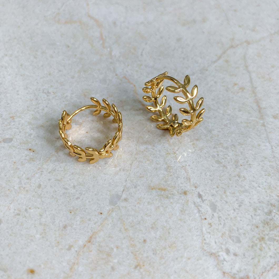 Gold Filled Dainty Leaf Huggie Earrings
