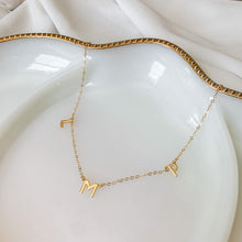 Load image into Gallery viewer, Custom 14k gold filled dainty initial necklace. High quality, tarnish resistant. Perfect for your or your kids’ initials or names, or to rep your brand.
