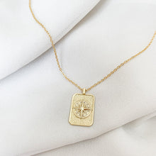 Load image into Gallery viewer, The Explorer 14k gold filled rectangle compass pendant on 14k gold filled cable chain. Jewelry for the traveler or adventurer. High quality, tarnish resistant. Graduation gift, retirement gift, promotion gift or new job gift.
