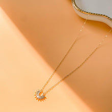 Load image into Gallery viewer, Soul Full of Sunshine necklace made with 18k gold filled dainty crescent sun on 14k gold filled cable chain. High quality, tarnish resistant.
