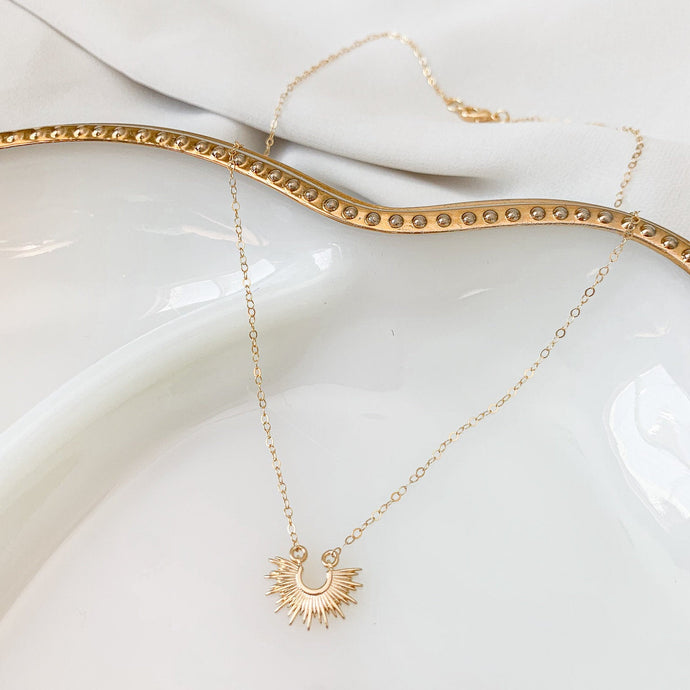 Soul Full of Sunshine necklace made with 18k gold filled dainty crescent sun on 14k gold filled cable chain. High quality, tarnish resistant.