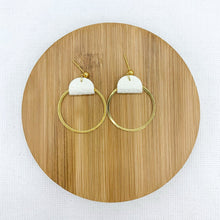 Load image into Gallery viewer, White Leather and Gold Hoop Earrings
