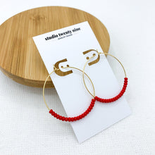Load image into Gallery viewer, Red Beaded Boho Hoop Earrings
