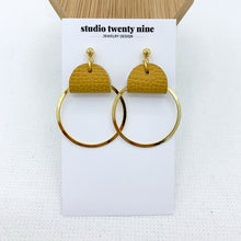 Load image into Gallery viewer, Mustard Leather and Gold Hoop Earrings
